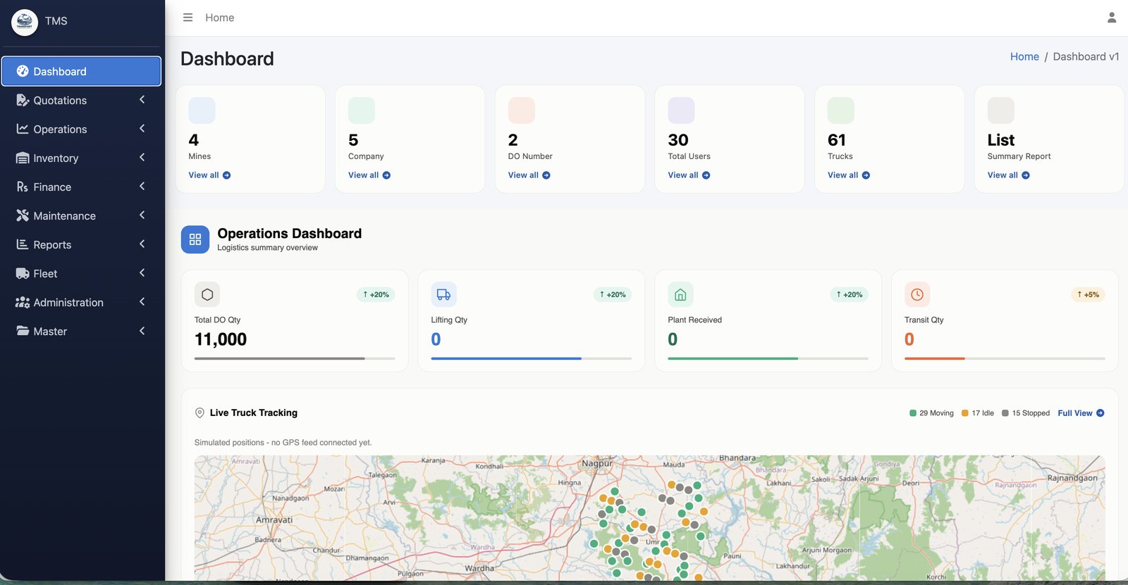 HaulTrack operations dashboard